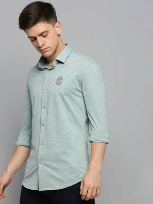 men's long sleeves solid sea green shirt 3