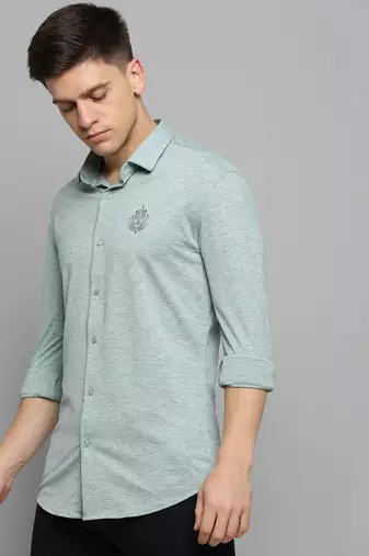 men's long sleeves solid sea green shirt