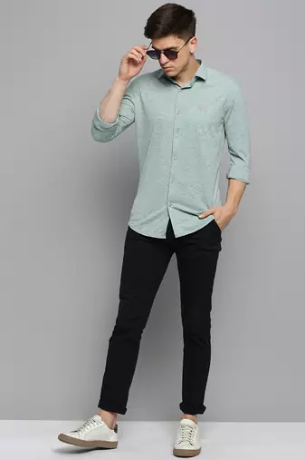 men's long sleeves solid sea green shirt