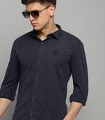 Showoff men's long sleeves solid navy blue shirt
