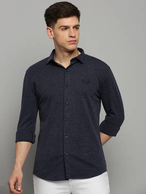 Showoff men's long sleeves solid navy blue shirt 2