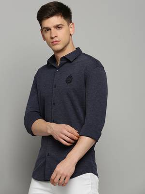 Showoff men's long sleeves solid navy blue shirt 3