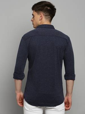 Showoff men's long sleeves solid navy blue shirt 4