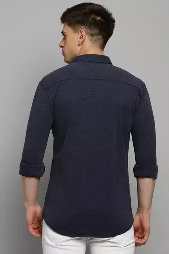 Showoff men's long sleeves solid navy blue shirt