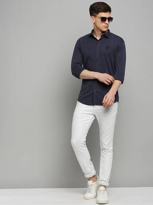 Showoff men's long sleeves solid navy blue shirt 5
