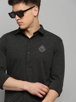 Showoff men's long sleeves solid grey melange shirt 1