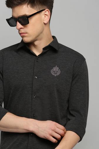 Showoff men's long sleeves solid grey melange shirt
