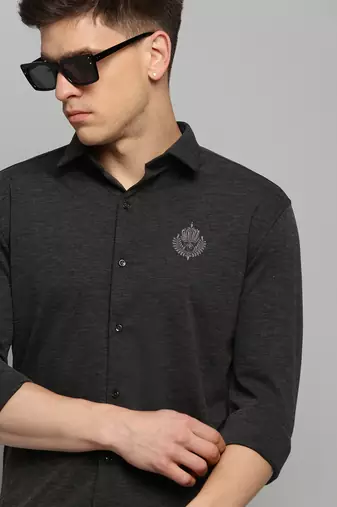 Showoff men's long sleeves solid grey melange shirt