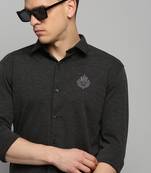 Showoff men's long sleeves solid grey melange shirt