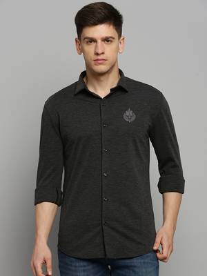 Showoff men's long sleeves solid grey melange shirt 2