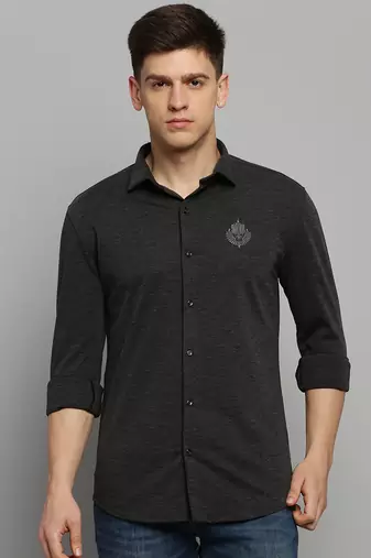 Showoff men's long sleeves solid grey melange shirt