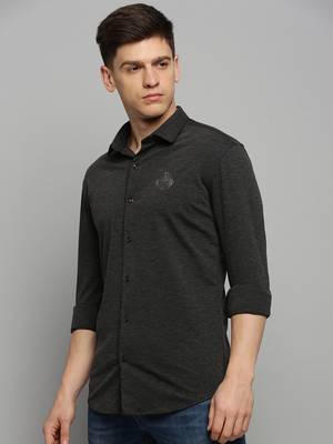 Showoff men's long sleeves solid grey melange shirt 3
