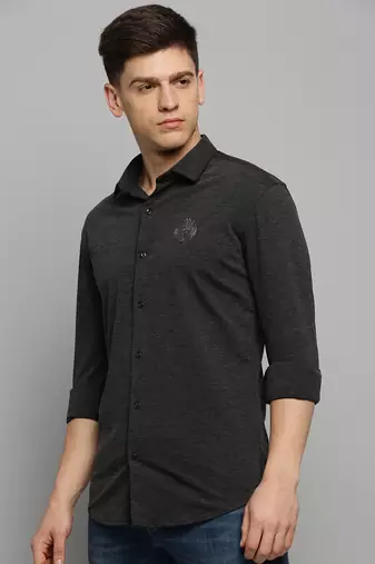 Showoff men's long sleeves solid grey melange shirt