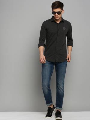 Showoff men's long sleeves solid grey melange shirt 5