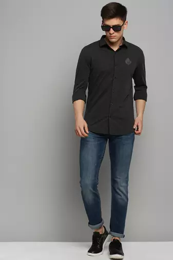 Showoff men's long sleeves solid grey melange shirt
