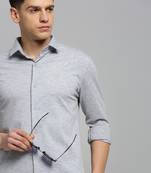 men's long sleeves solid grey melange shirt