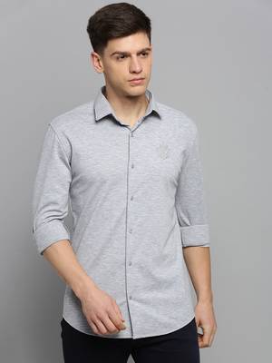 men's long sleeves solid grey melange shirt 2
