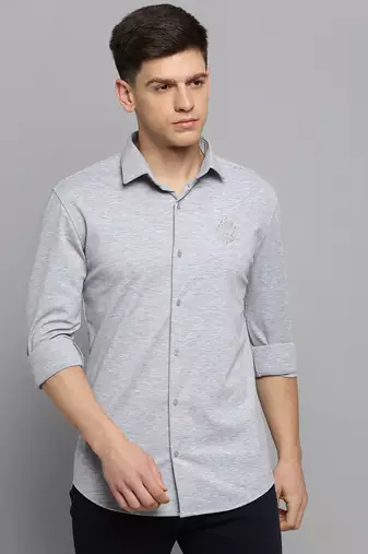 men's long sleeves solid grey melange shirt