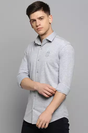 men's long sleeves solid grey melange shirt
