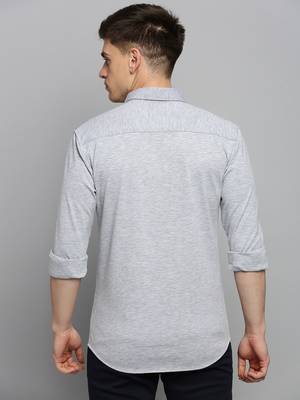 men's long sleeves solid grey melange shirt 4