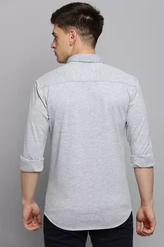 men's long sleeves solid grey melange shirt