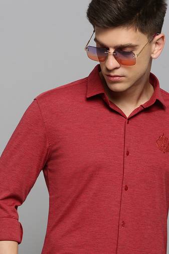 men's long sleeves solid red shirt