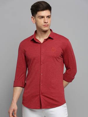 men's long sleeves solid red shirt 2