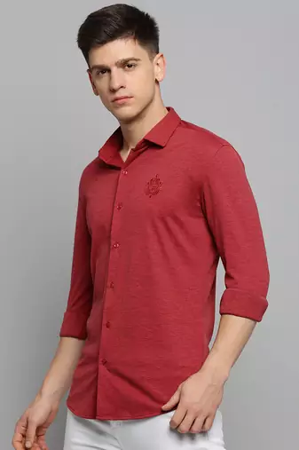 men's long sleeves solid red shirt