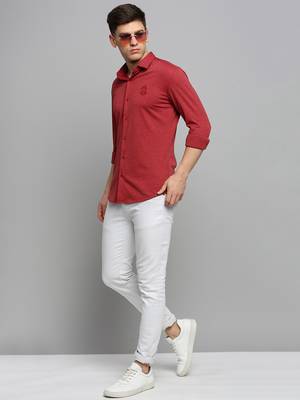 men's long sleeves solid red shirt 5