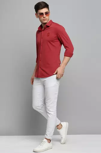 men's long sleeves solid red shirt