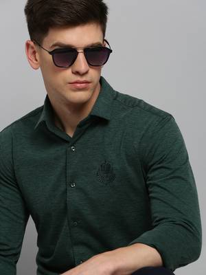men's long sleeves solid green shirt 1