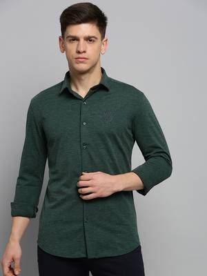 men's long sleeves solid green shirt 2