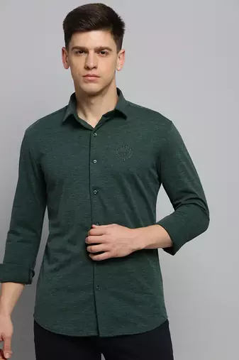 men's long sleeves solid green shirt