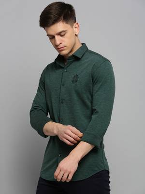 men's long sleeves solid green shirt 3
