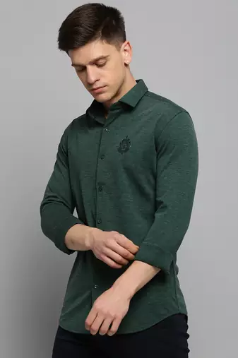 men's long sleeves solid green shirt