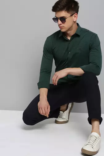 men's long sleeves solid green shirt