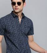 men's short sleeves abstract navy blue shirt