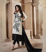 Attractive Georgette Embroidered Black & White Coloured Party Wear Designer Salwar Kameez