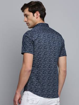 men's short sleeves abstract navy blue shirt 4