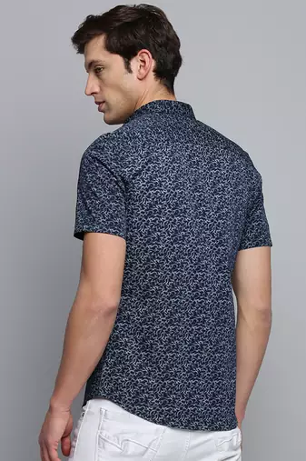 men's short sleeves abstract navy blue shirt