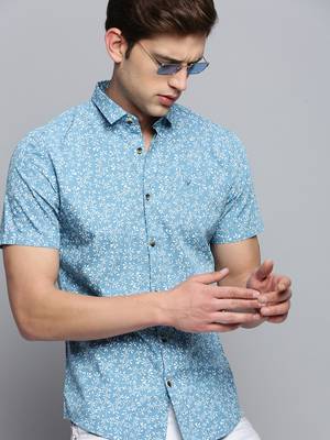 men's short sleeves abstract blue shirt 1