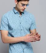 men's short sleeves abstract blue shirt