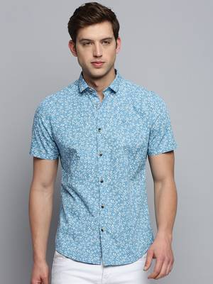 men's short sleeves abstract blue shirt 2