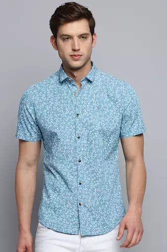 men's short sleeves abstract blue shirt