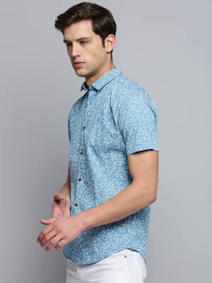 men's short sleeves abstract blue shirt 3