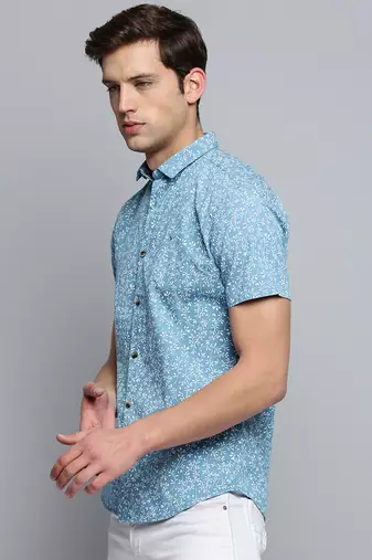 men's short sleeves abstract blue shirt