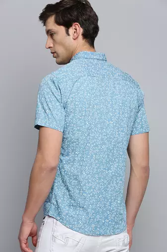 men's short sleeves abstract blue shirt