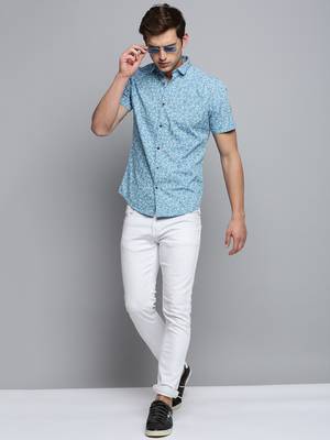 men's short sleeves abstract blue shirt 5