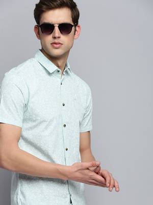 men's short sleeves abstract sea green shirt 1