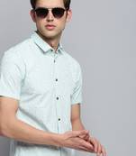 men's short sleeves abstract sea green shirt